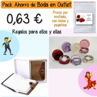 Pack “Super-Ahorro” de regalos Bodas en Outlet, con bolsas y tarjetas