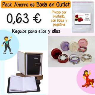Pack “Super-Ahorro” de regalos Bodas en Outlet, con bolsas y tarjetas