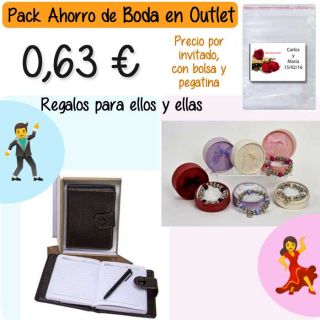 Pack “Super-Ahorro” de regalos Bodas en Outlet, con bolsas y tarjetas