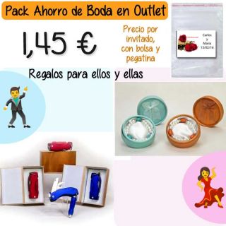 Pack “Super-Ahorro” de regalos Bodas en Outlet, con bolsas y tarjetas