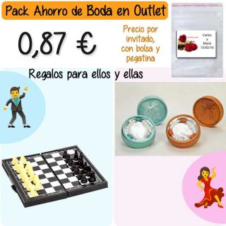 Pack “Super-Ahorro” de regalos Bodas en Outlet, con bolsas y tarjetas