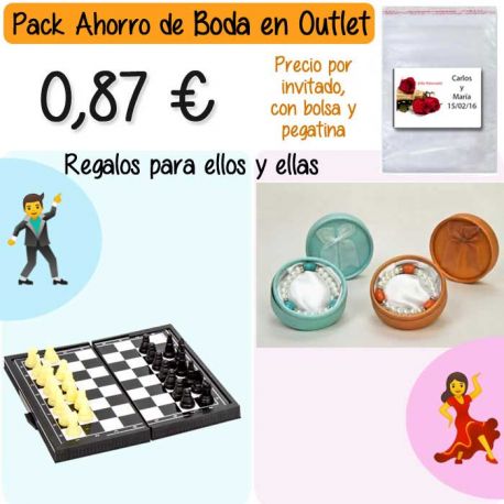 Pack “Super-Ahorro” de regalos Bodas en Outlet, con bolsas y tarjetas
