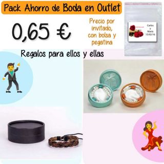Pack “Super-Ahorro” de regalos Bodas en Outlet, con bolsas y tarjetas