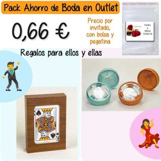 Pack “Super-Ahorro” de regalos Bodas en Outlet, con bolsas y tarjetas