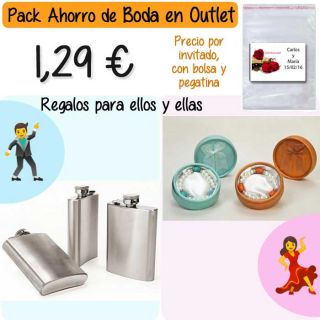 Pack “Super-Ahorro” de regalos Bodas en Outlet, con bolsas y tarjetas