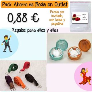 Pack “Super-Ahorro” de regalos Bodas en Outlet, con bolsas y tarjetas