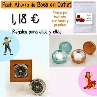 Pack “Super-Ahorro” de regalos Bodas en Outlet, con bolsas y tarjetas