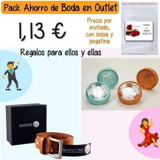 Pack “Super-Ahorro” de regalos Bodas en Outlet, con bolsas y tarjetas