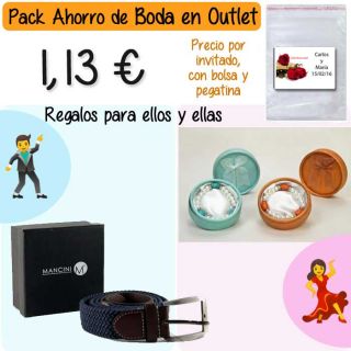 Pack “Super-Ahorro” de regalos Bodas en Outlet, con bolsas y tarjetas
