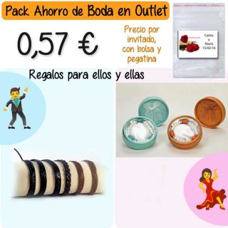 Pack “Super-Ahorro” de regalos Bodas en Outlet, con bolsas y tarjetas