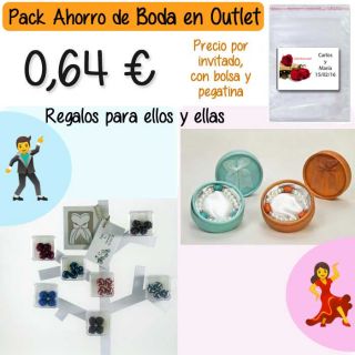 Pack “Super-Ahorro” de regalos Bodas en Outlet, con bolsas y tarjetas