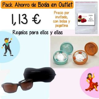 Pack “Super-Ahorro” de regalos Bodas en Outlet, con bolsas y tarjetas