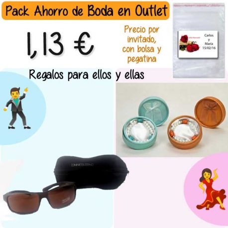 Pack “Super-Ahorro” de regalos Bodas en Outlet, con bolsas y tarjetas