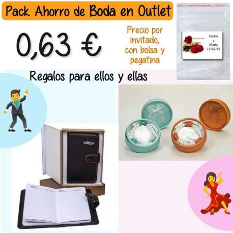 Pack “Super-Ahorro” de regalos Bodas en Outlet, con bolsas y tarjetas