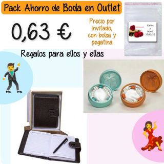 Pack “Super-Ahorro” de regalos Bodas en Outlet, con bolsas y tarjetas