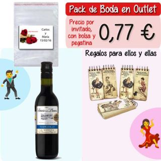 Pack “Super-Ahorro” de regalos Bodas en Outlet, con bolsas y tarjetas