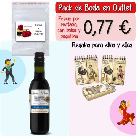 Pack “Super-Ahorro” de regalos Bodas en Outlet, con bolsas y tarjetas