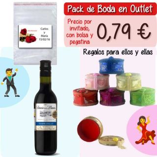 Pack “Super-Ahorro” de regalos Bodas en Outlet, con bolsas y tarjetas