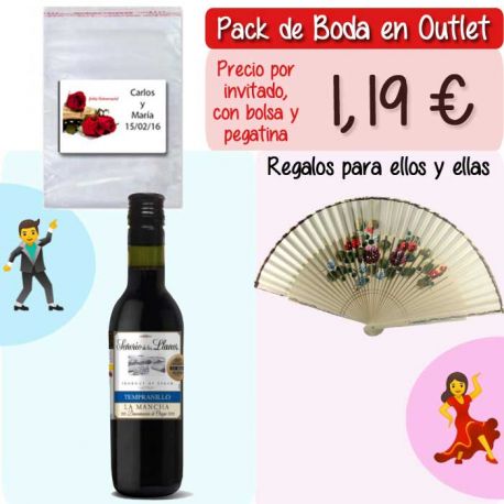 Pack “Super-Ahorro” de regalos Bodas en Outlet, con bolsas y tarjetas