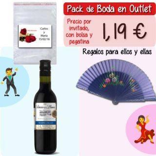 Pack “Super-Ahorro” de regalos Bodas en Outlet, con bolsas y tarjetas