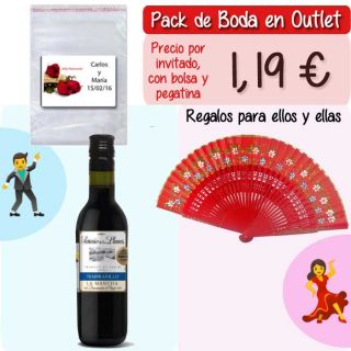 Pack “Super-Ahorro” de regalos Bodas en Outlet, con bolsas y tarjetas