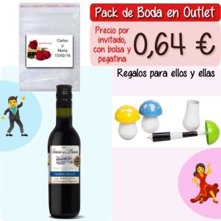 Pack “Super-Ahorro” de regalos Bodas en Outlet, con bolsas y tarjetas