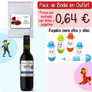 Pack “Super-Ahorro” de regalos Bodas en Outlet, con bolsas y tarjetas