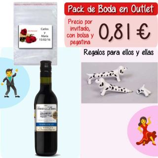 Pack “Super-Ahorro” de regalos Bodas en Outlet, con bolsas y tarjetas