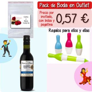 Pack “Super-Ahorro” de regalos Bodas en Outlet, con bolsas y tarjetas
