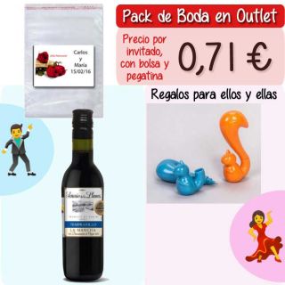 Pack “Super-Ahorro” de regalos Bodas en Outlet, con bolsas y tarjetas