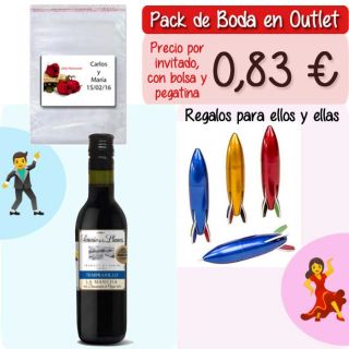 Pack “Super-Ahorro” de regalos Bodas en Outlet, con bolsas y tarjetas