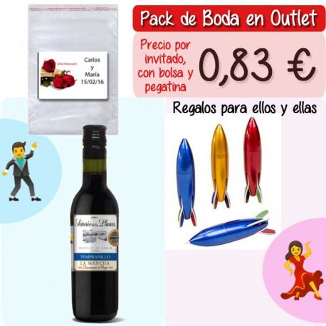 Pack “Super-Ahorro” de regalos Bodas en Outlet, con bolsas y tarjetas