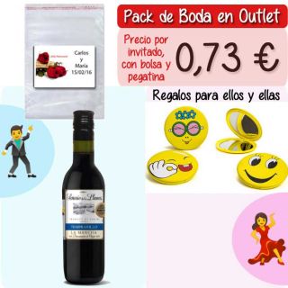 Pack “Super-Ahorro” de regalos Bodas en Outlet, con bolsas y tarjetas