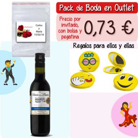 Pack “Super-Ahorro” de regalos Bodas en Outlet, con bolsas y tarjetas