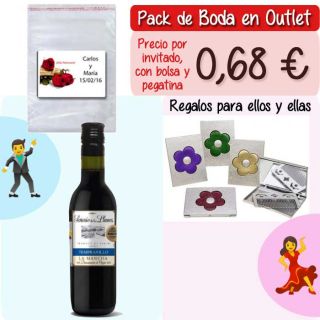 Pack “Super-Ahorro” de regalos Bodas en Outlet, con bolsas y tarjetas