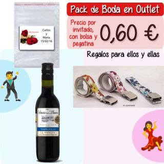 Pack “Super-Ahorro” de regalos Bodas en Outlet, con bolsas y tarjetas
