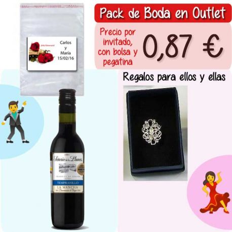 Pack “Super-Ahorro” de regalos Bodas en Outlet, con bolsas y tarjetas
