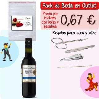 Pack “Super-Ahorro” de regalos Bodas en Outlet, con bolsas y tarjetas