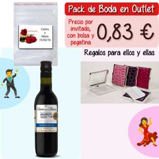 Pack “Super-Ahorro” de regalos Bodas en Outlet, con bolsas y tarjetas