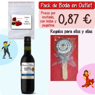 Pack “Super-Ahorro” de regalos Bodas en Outlet, con bolsas y tarjetas