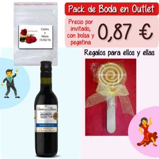 Pack “Super-Ahorro” de regalos Bodas en Outlet, con bolsas y tarjetas
