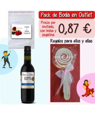 Pack “Super-Ahorro” de regalos Bodas en Outlet, con bolsas y tarjetas