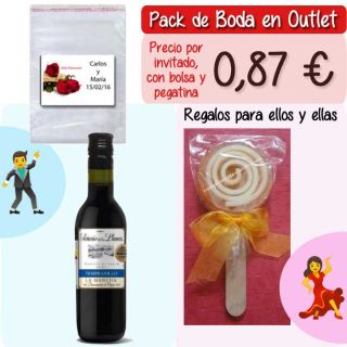 Pack “Super-Ahorro” de regalos Bodas en Outlet, con bolsas y tarjetas