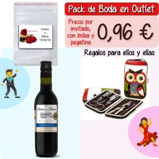 Pack “Super-Ahorro” de regalos Bodas en Outlet, con bolsas y tarjetas