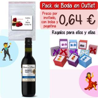 Pack “Super-Ahorro” de regalos Bodas en Outlet, con bolsas y tarjetas