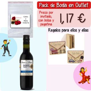 Pack “Super-Ahorro” de regalos Bodas en Outlet, con bolsas y tarjetas