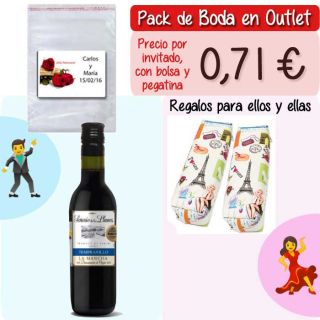 Pack “Super-Ahorro” de regalos Bodas en Outlet, con bolsas y tarjetas
