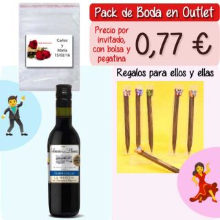 Pack “Super-Ahorro” de regalos Bodas en Outlet, con bolsas y tarjetas