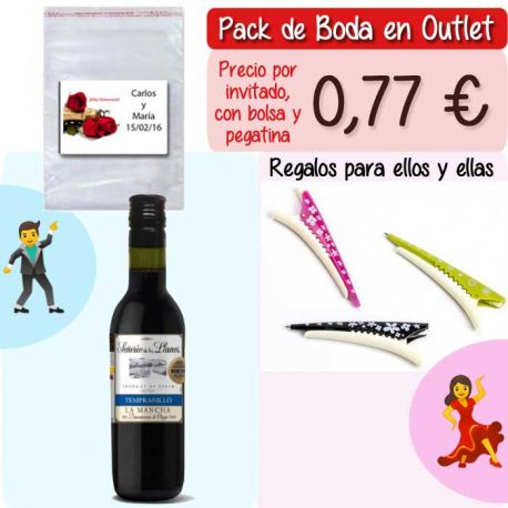 Pack “Super-Ahorro” de regalos Bodas en Outlet, con bolsas y tarjetas
