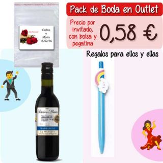 Pack “Super-Ahorro” de regalos Bodas en Outlet, con bolsas y tarjetas